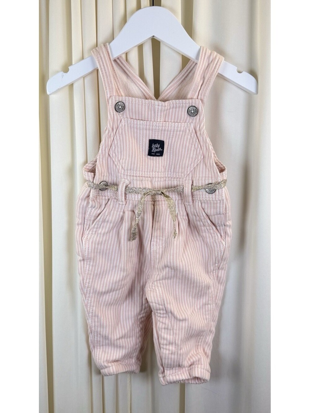 Baby Bgosh Pink White Stripe Baby Girls Overalls Silver Trim Size 6 Months EUC
